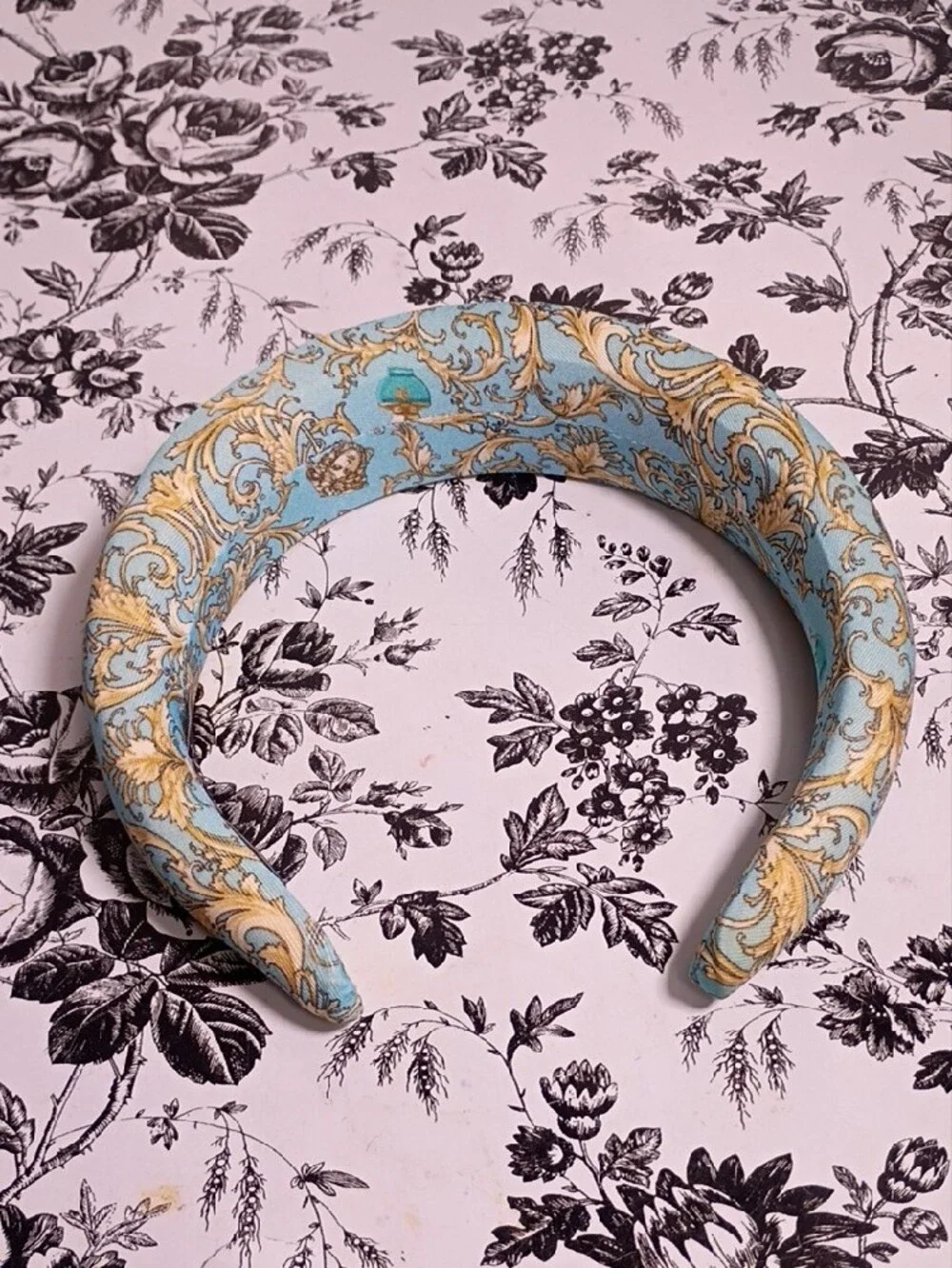 Versace Blue and Gold Baroque Padded Headband